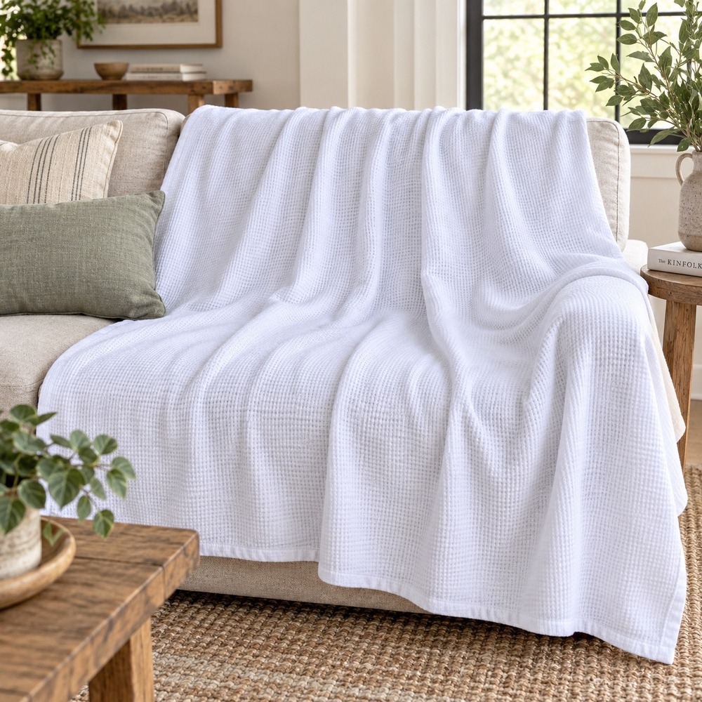 Lauren Ralph Lauren Waffle Knit Blanket Full Queen White Good Cotton Bedding